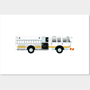 White Fire Engine (with Yellow stripe) Posters and Art